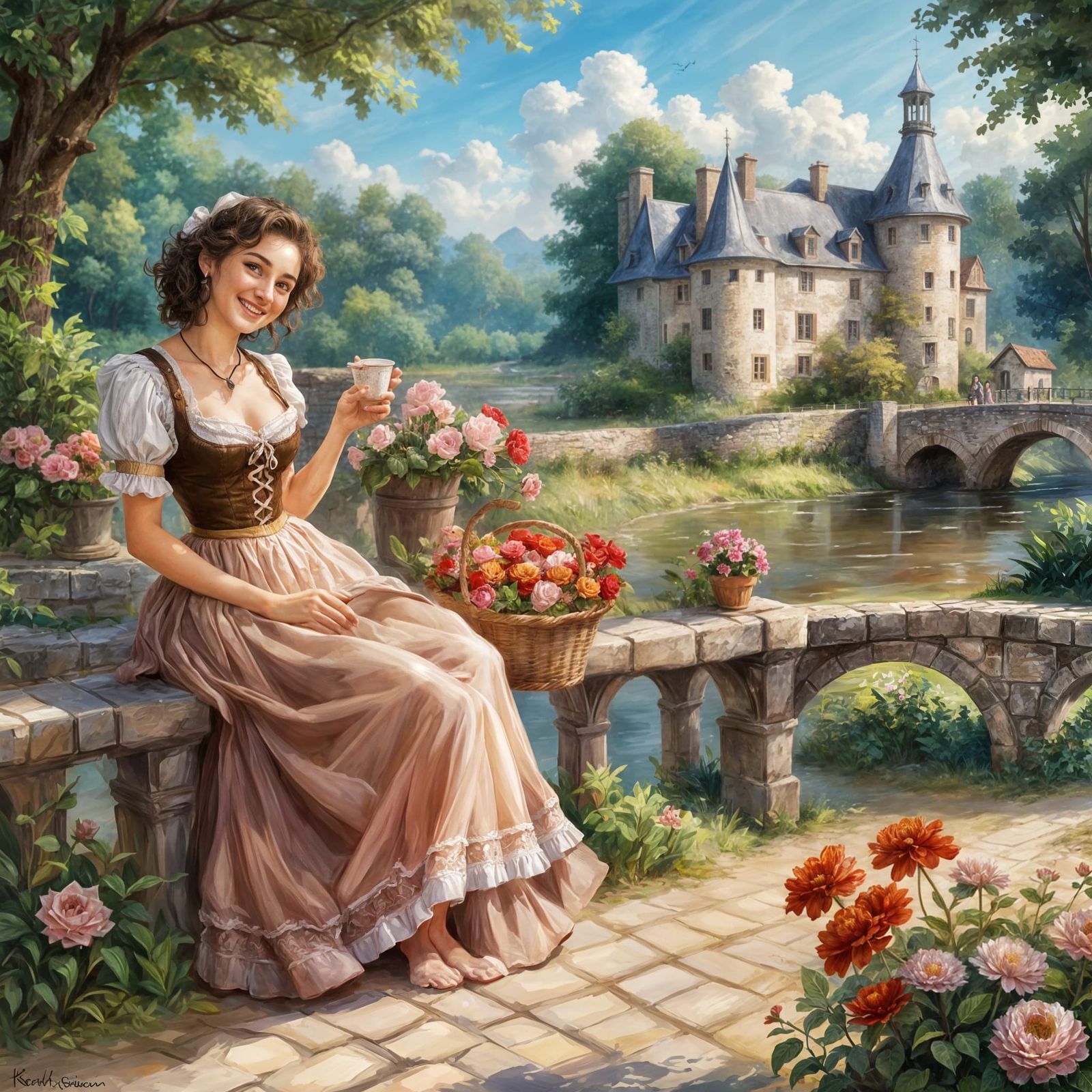 Happy French Lady-in-Waiting with Dirndl