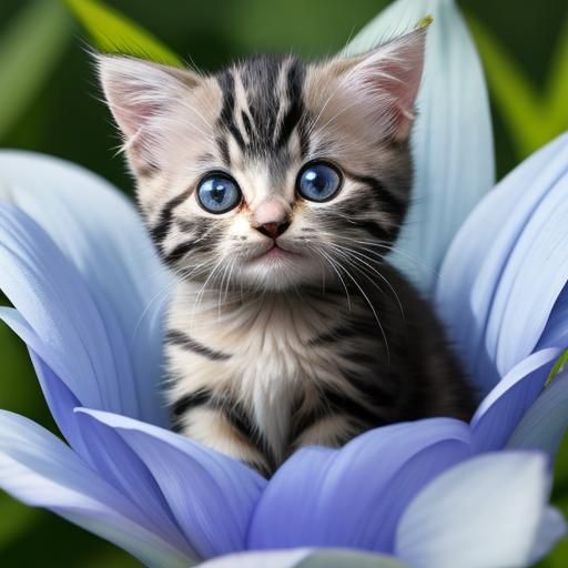 Whimsical Kitten Amidst Blooming Flowers