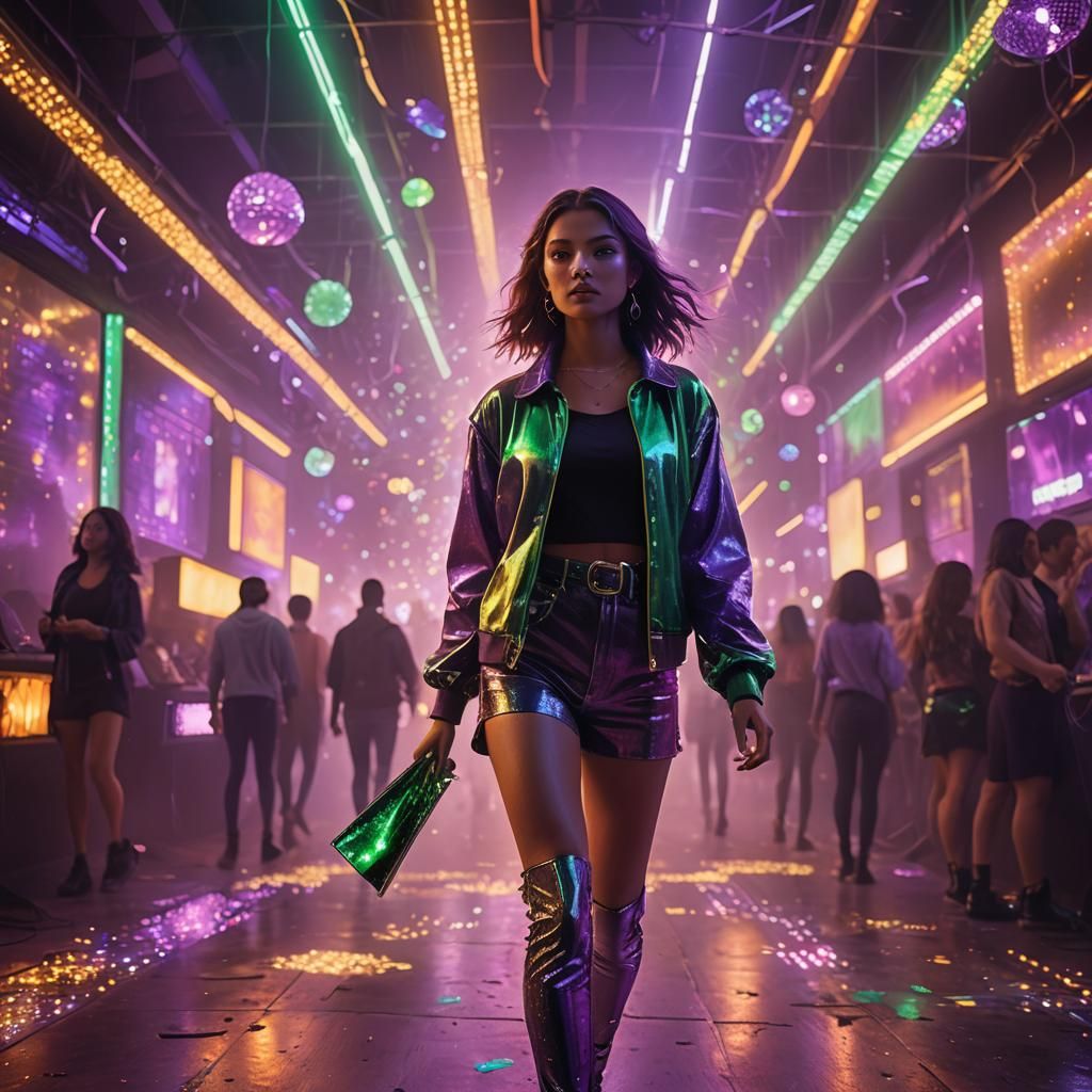 Disco Girl in Neon Fantasy Art Style