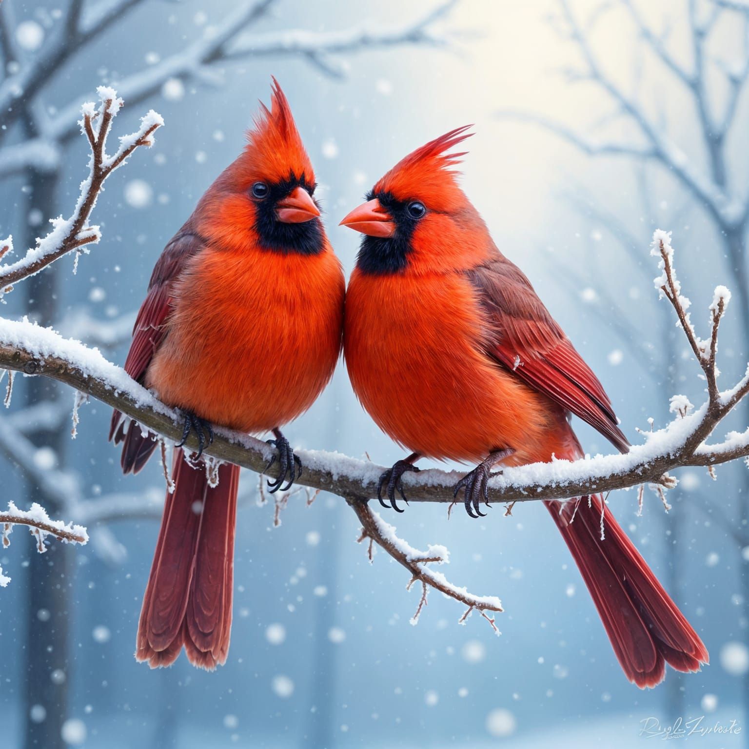Cardinals on Snowy Branch