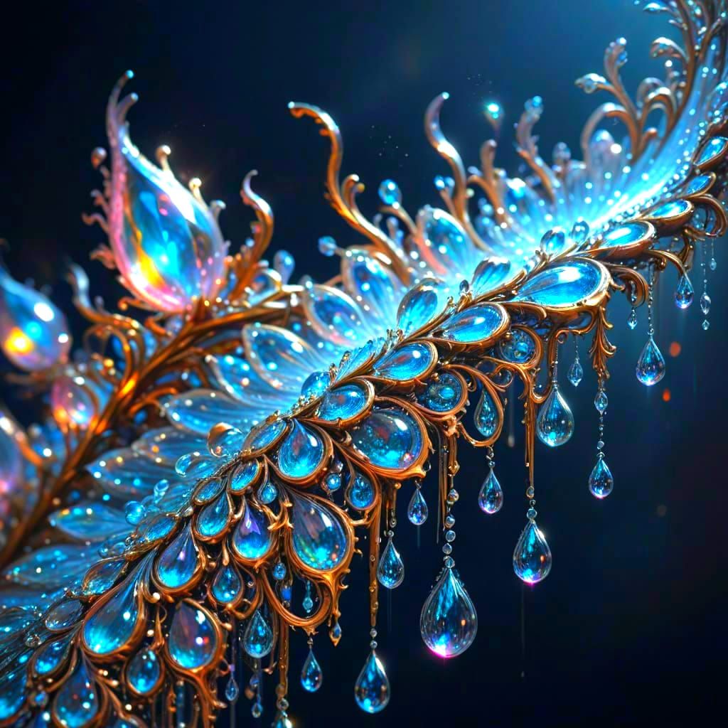 Iridescent Water Droplets Cascade in a Surreal, Prismatic Sc...