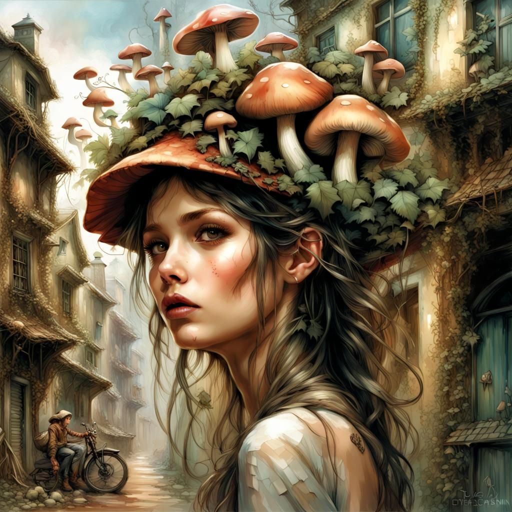 Fairy in Mushroom Village Digital Art