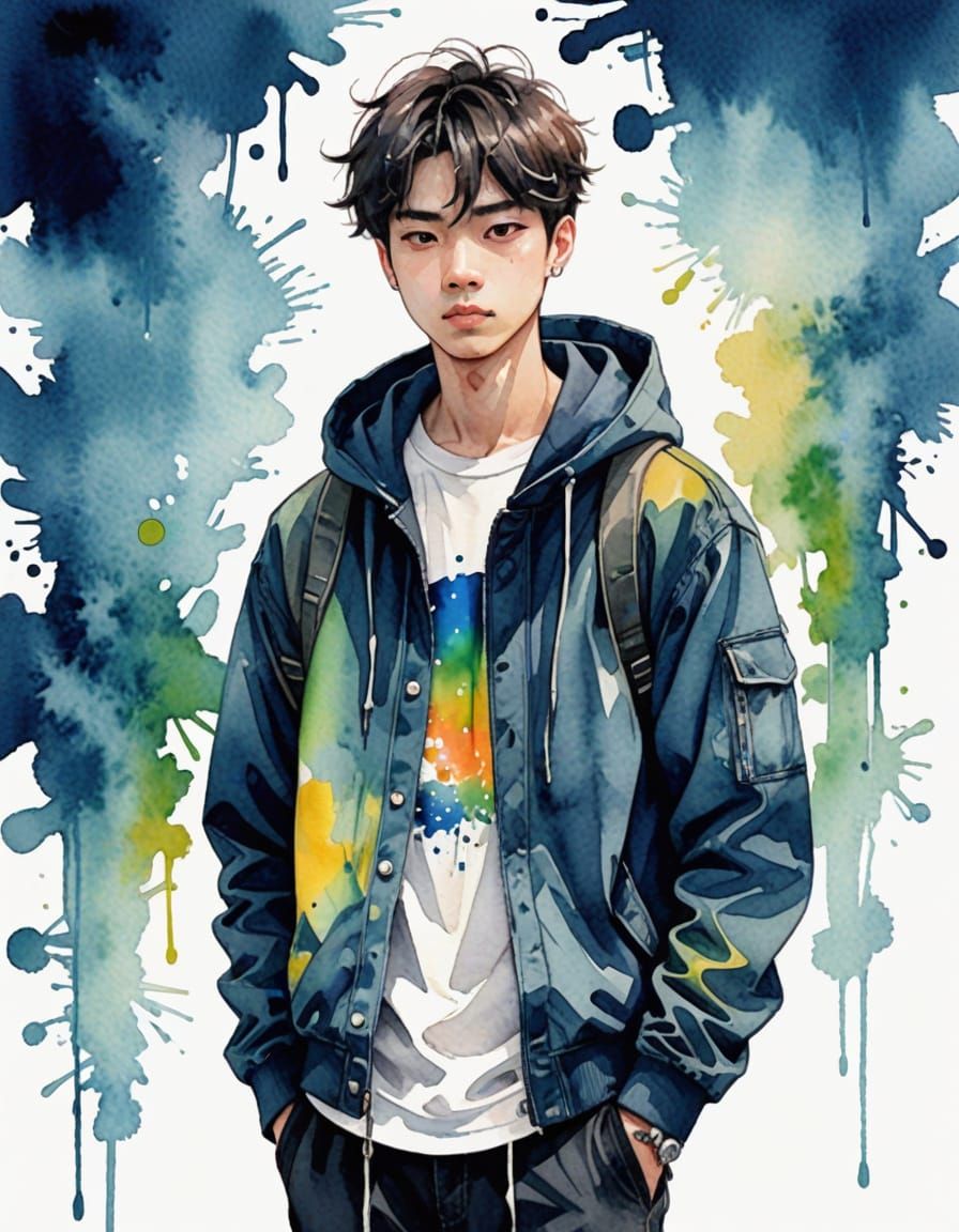 Kidcore Youth Transitions in Anime Watercolor Style