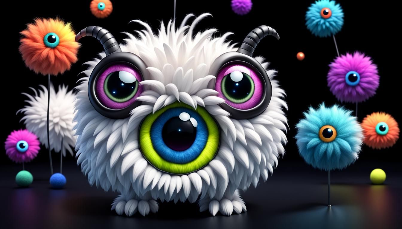 3D Render of a Fluffy White Monster