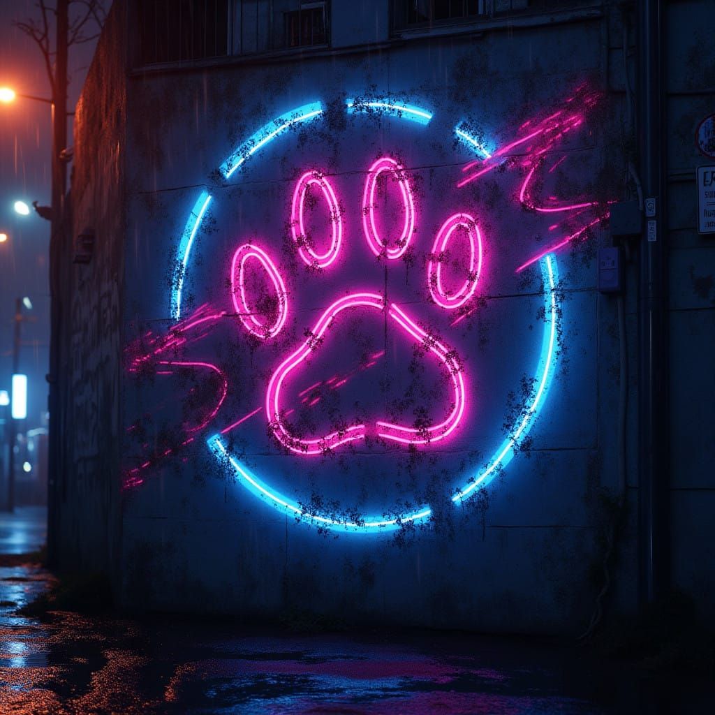 Neon Graffiti Gang Logo with Paw Print