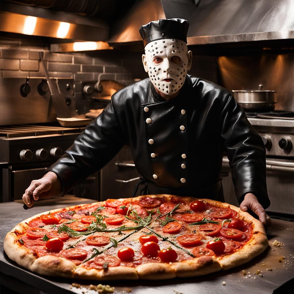 Hyperrealistic Pinhead as Italian Pizza Chef