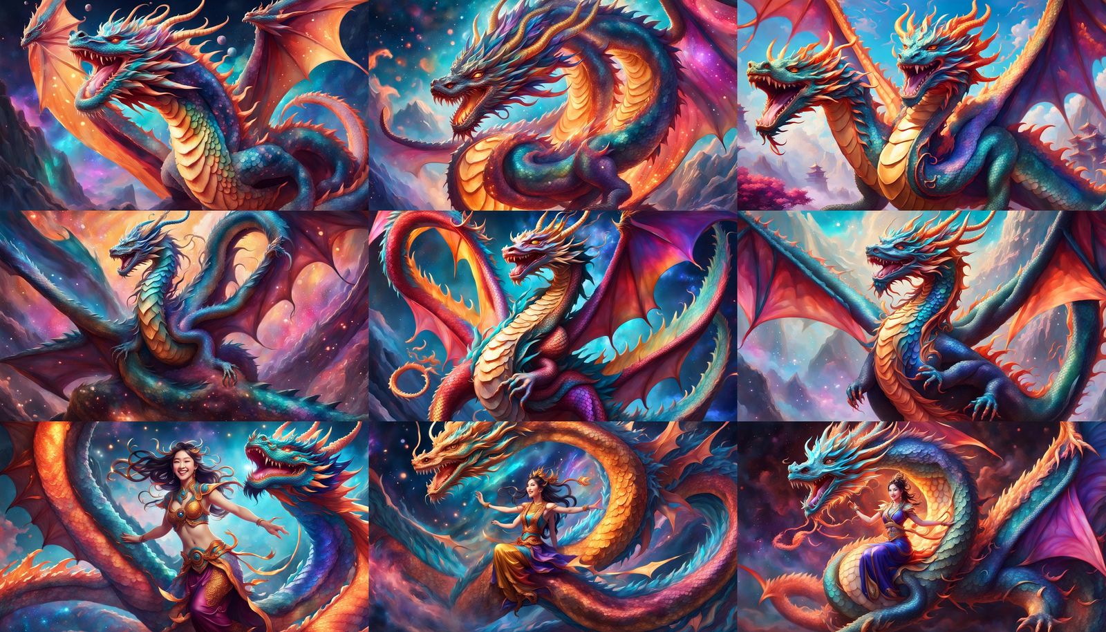 Nuwa and Dragon in Colorful Fantasy Art