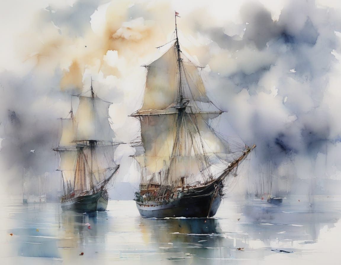 19th Century Sailing Ships in Icy Waters