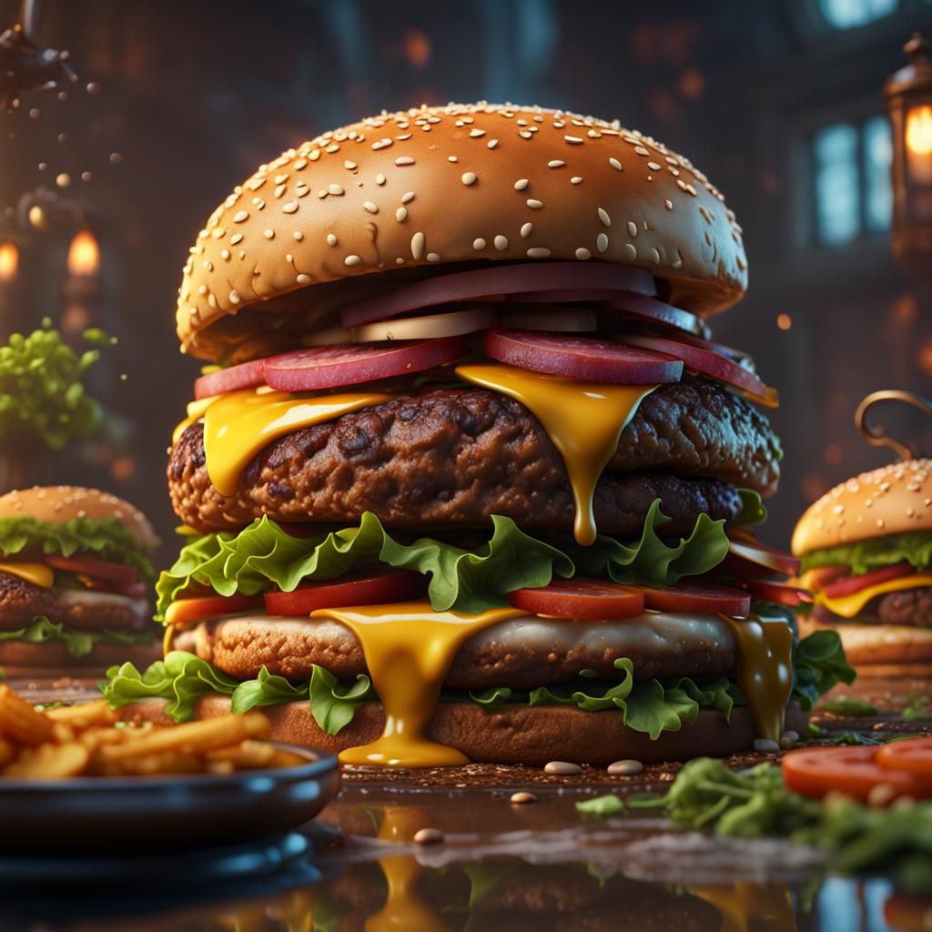 Detailed Burger: Fantasy Concept Art in 8K