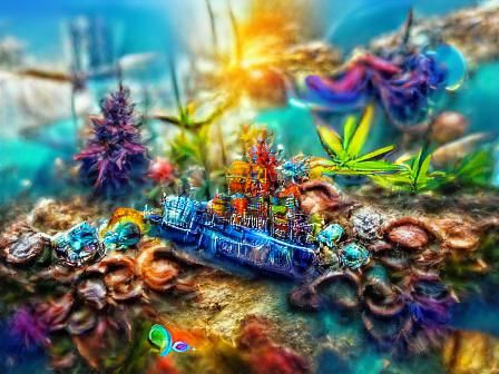 Cyberpunk Coral Reef in Deep Ocean