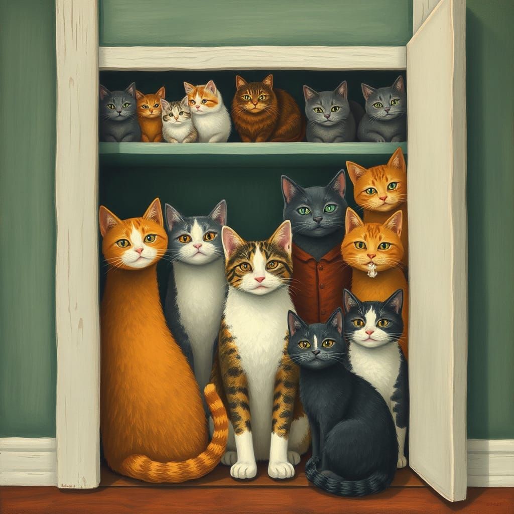 Cats Overflowing from a Closet: Naive Art