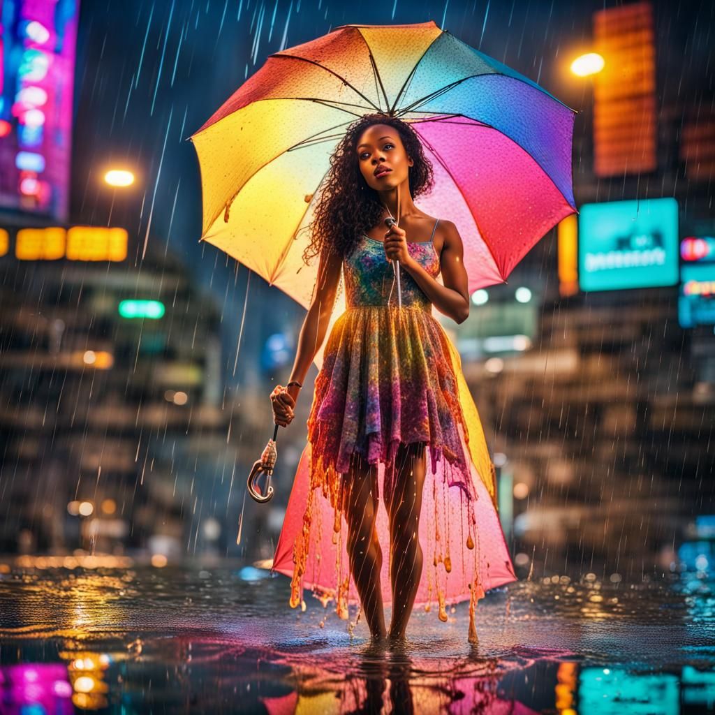 Vibrant Woman with Glassy Skin in Reflective Cityscape