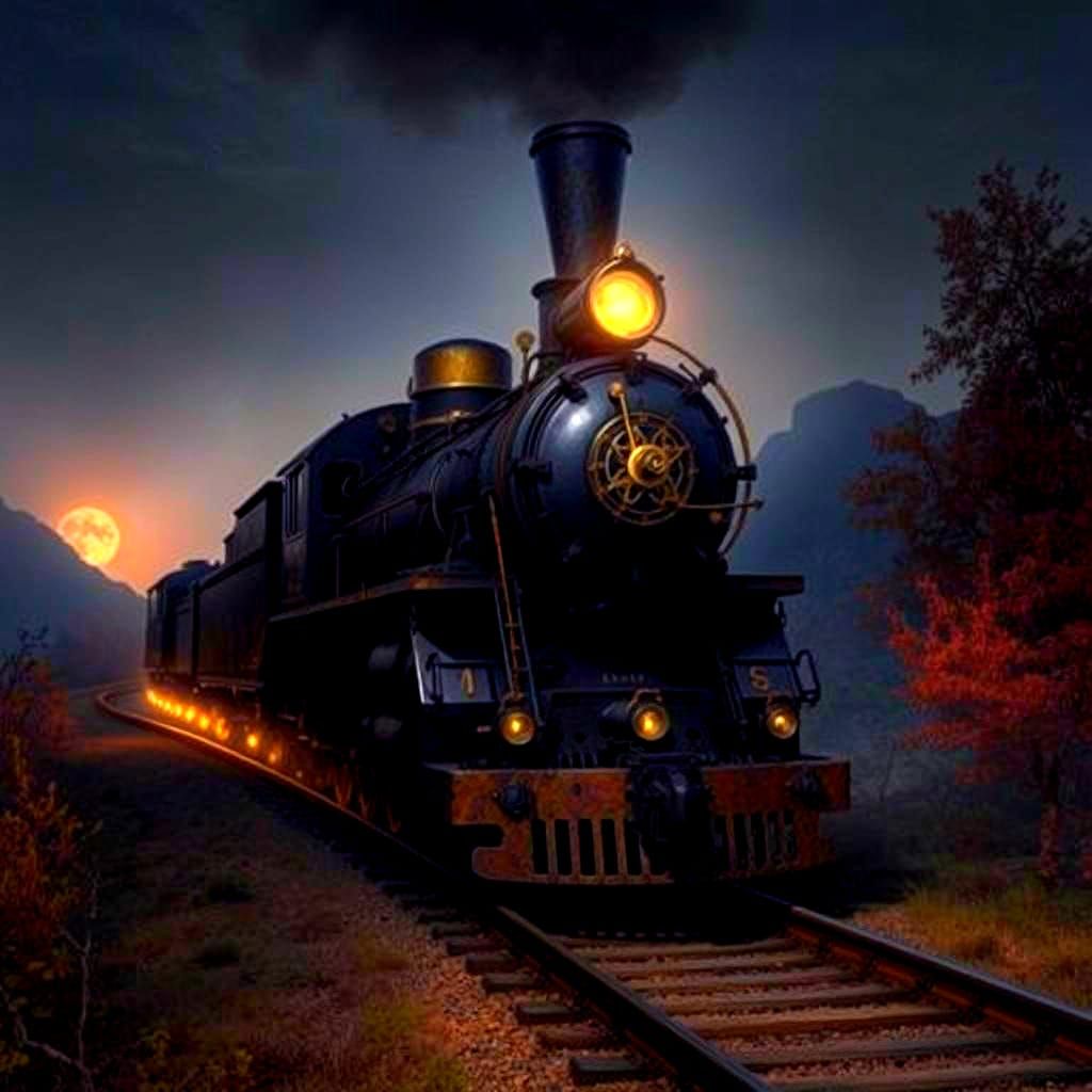 Steampunk Train Journey Through Autumnal Mountains