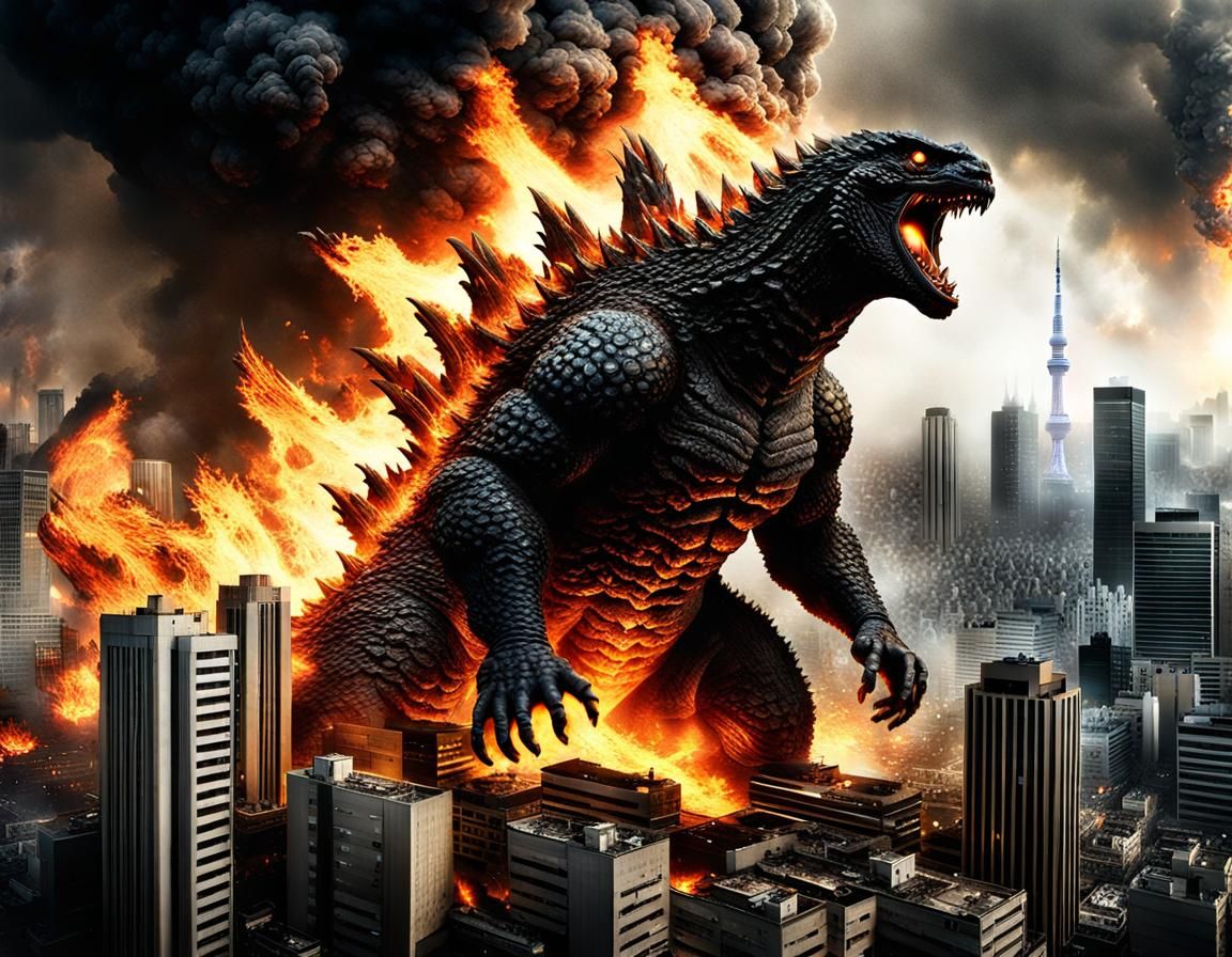 Godzilla Attacks Tokyo in Hyperrealistic Digital Painting