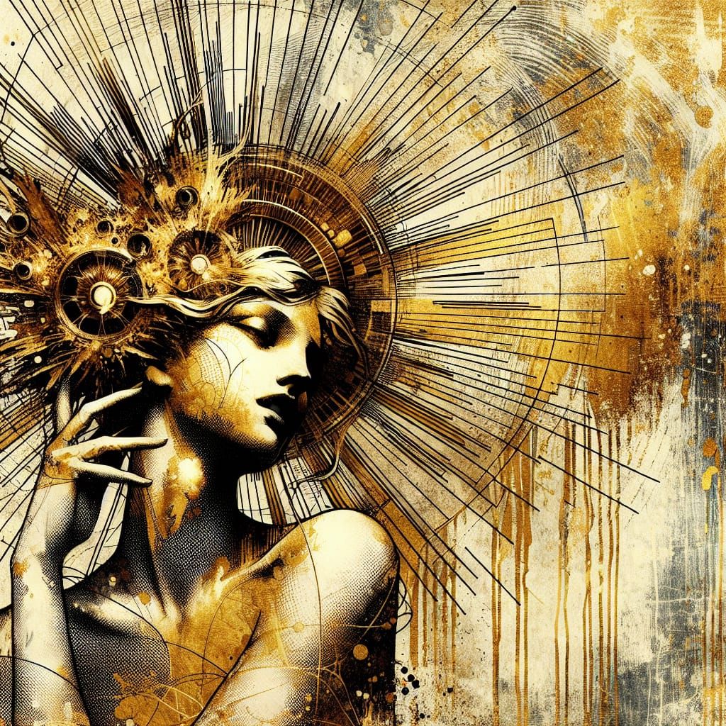 Golden Lady in Abstract Punk Collage Style