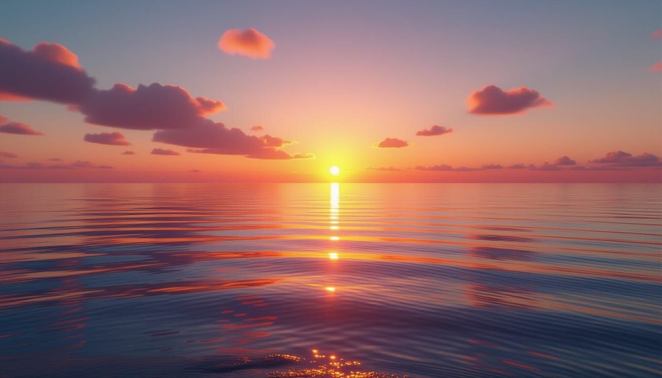 Golden Hour Sunset Over Serene Seashore