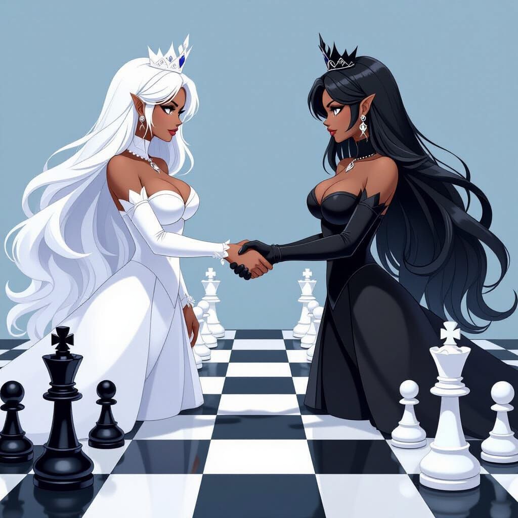 Two Queens Compete on Giant Chessboard