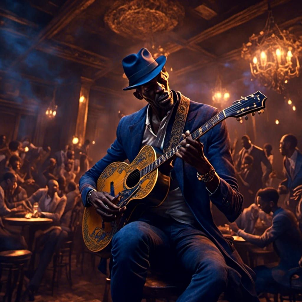 Blues Musician in Mystical Club, Digital Matte Painting