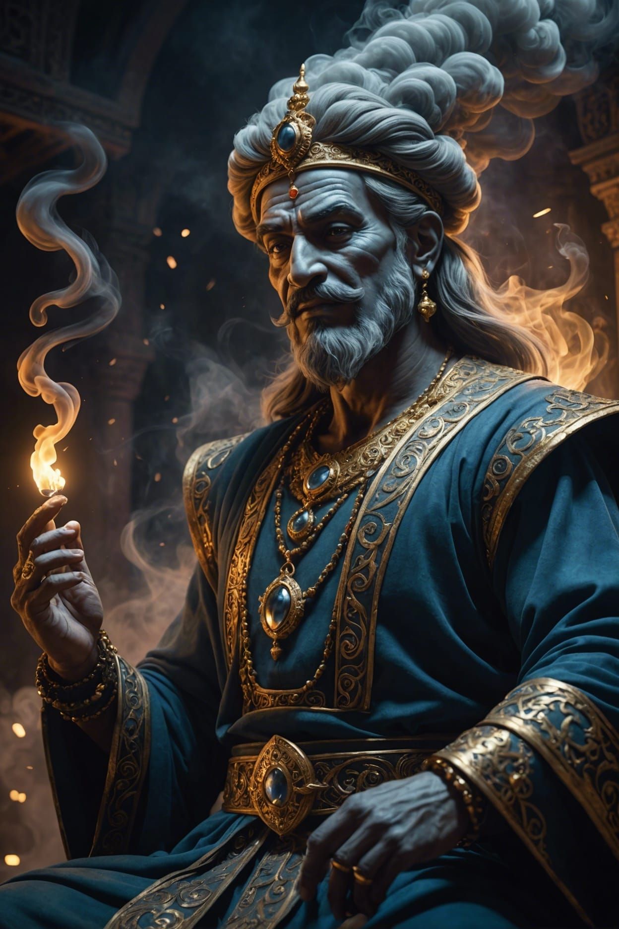 Disapproving Genie Portrait in Arabian Fantasycore Style