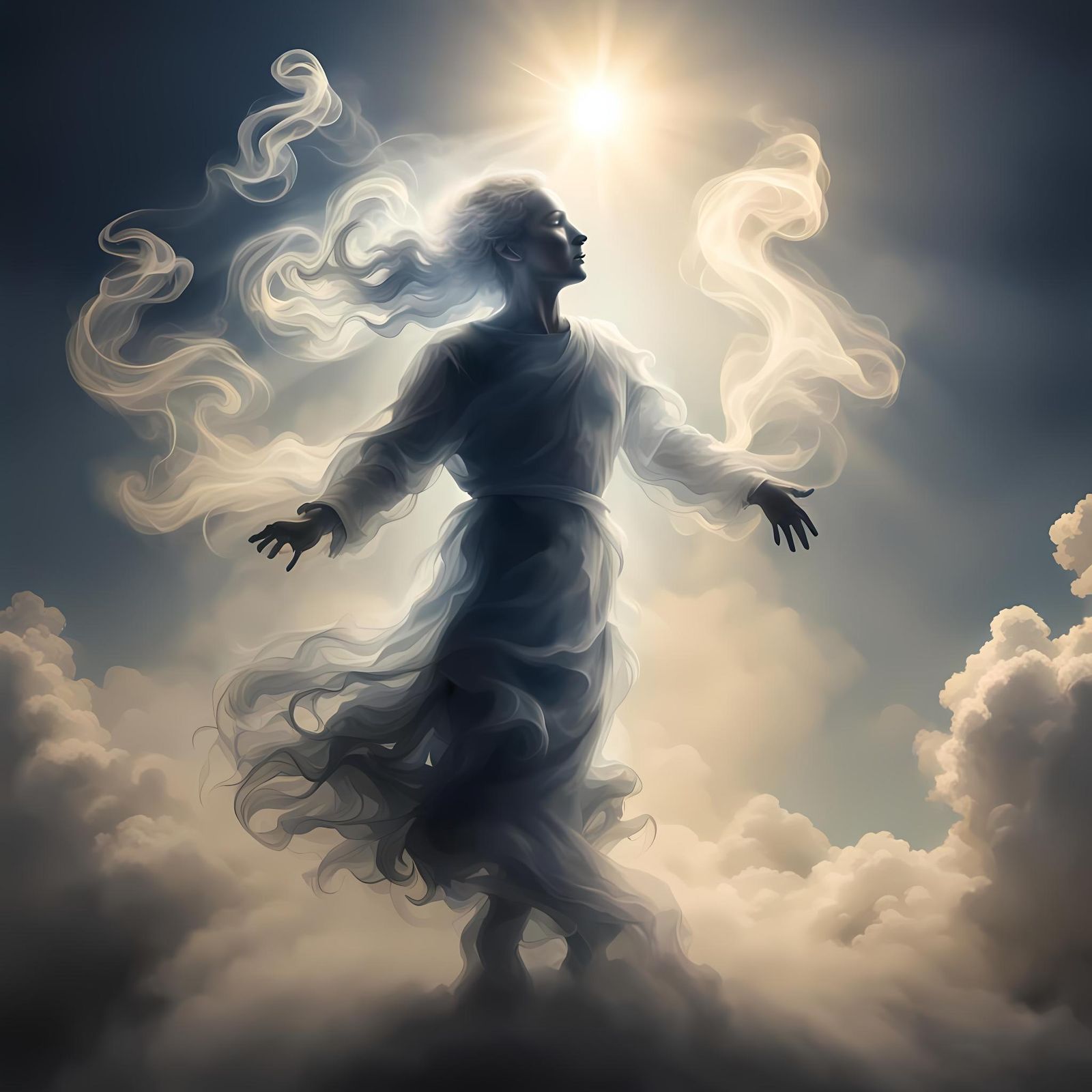 Smoky Figure Dancing in Moonlight: Digital Rendering