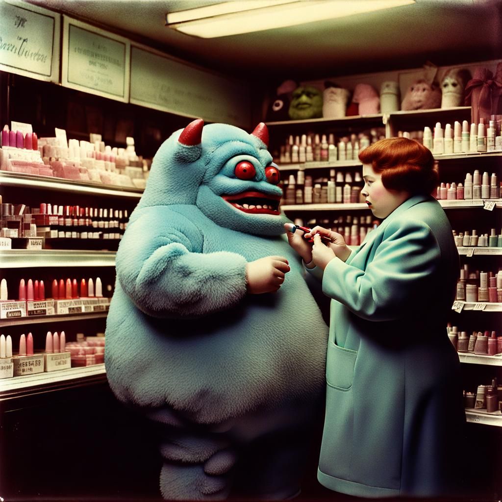 Vintage Photo of Monster Costume in Beauty Store