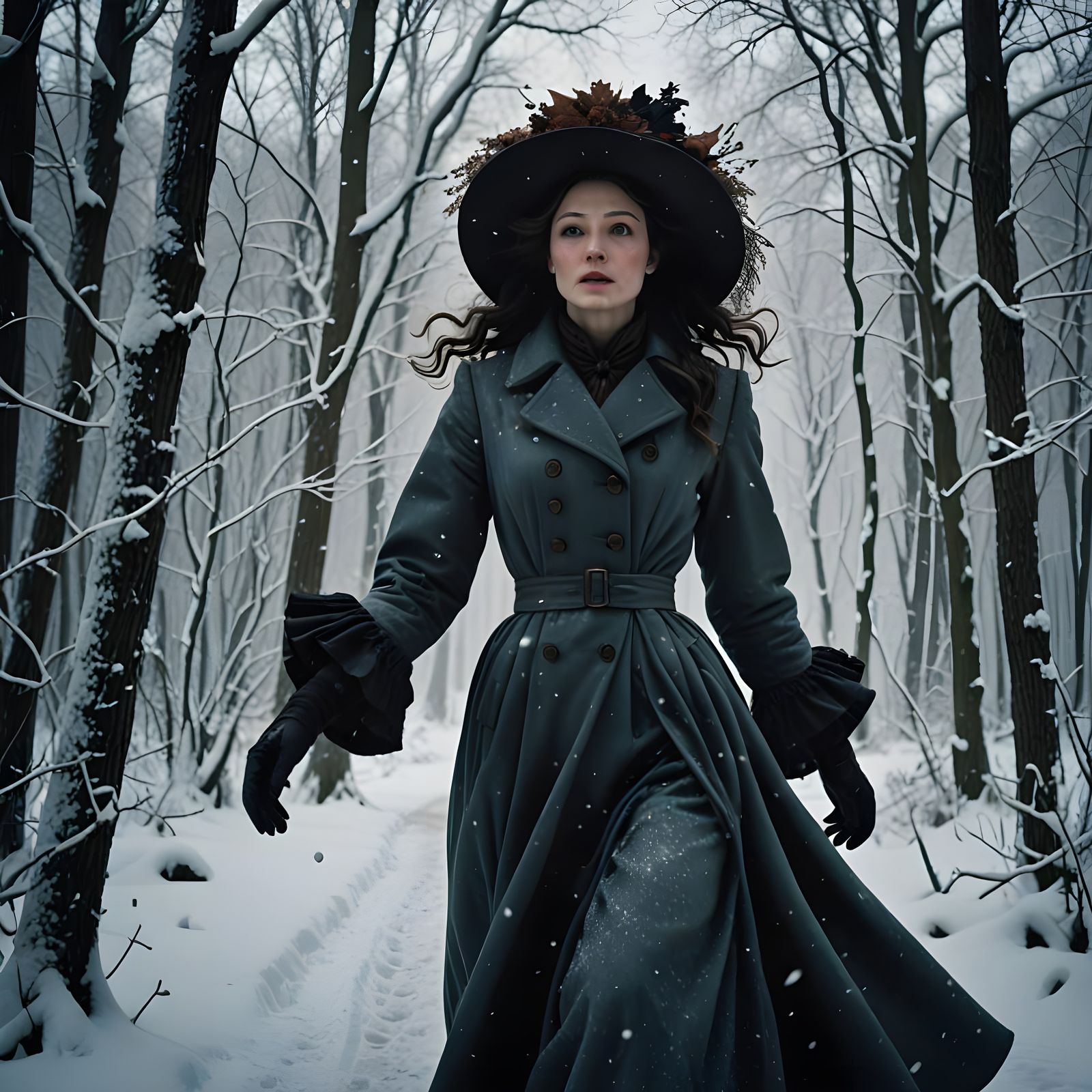 Ethereal Victorian Lady Frozen in Winter's Fury