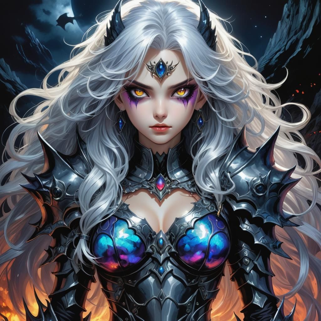 Mysterious Woman with Demonic Pet in Manga Style