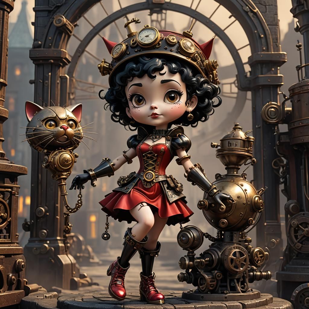 Betty Boop as Steampunk Witch on Broomstick