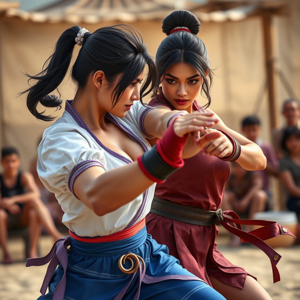 Surreal Martial Arts Battle in a Windy Desert Arena