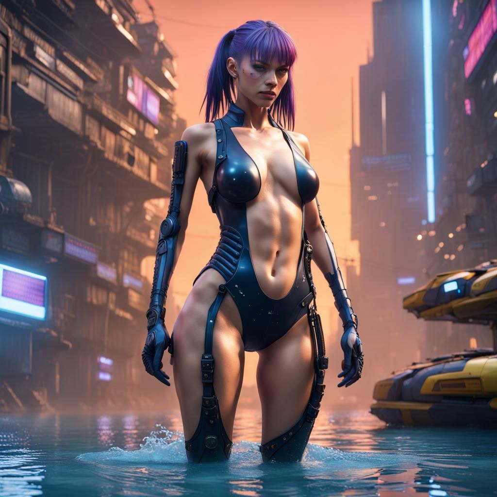 Judy Alvarez in Latex Swimsuit: Cyberpunk Art