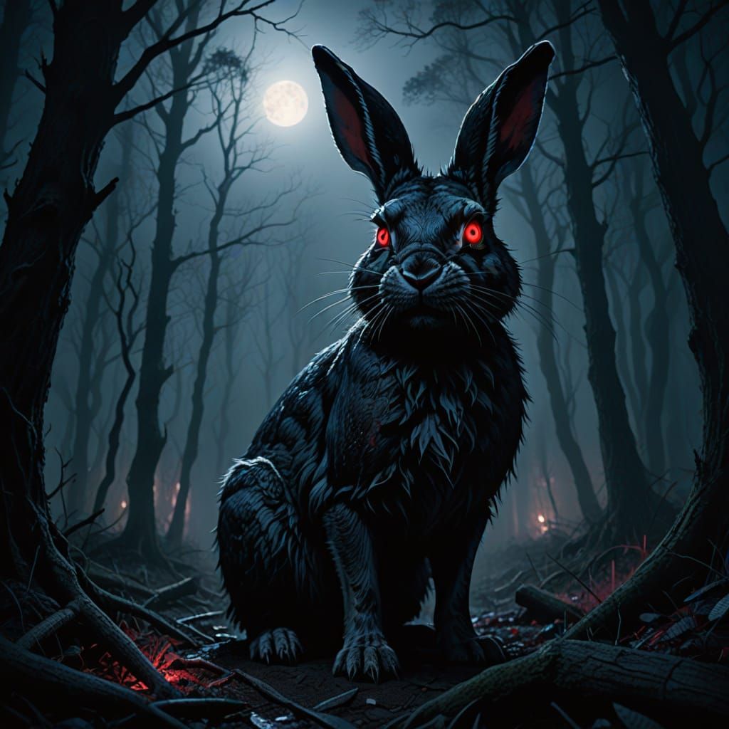 Ethereal Killer Rabbit Illuminated in Dark Fantasy