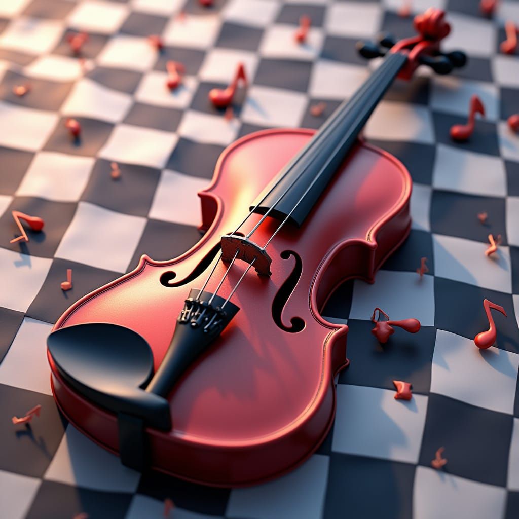 Checkered Masterpiece of Anime-Inspired Violin and Musical N...