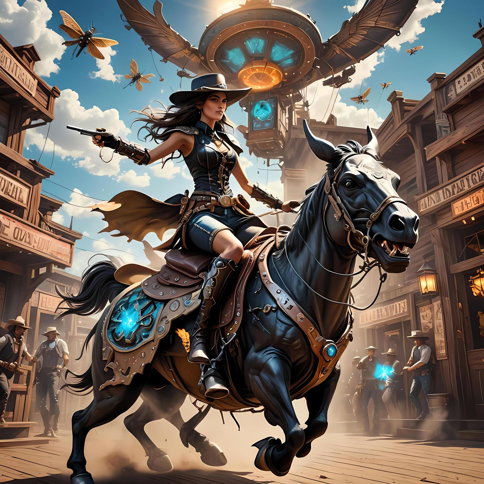 Wild West Time Traveler Gunslinger on Mechanical Bull