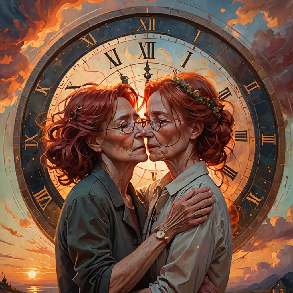 Comforting Embrace in Dreamy Oil Painting Style