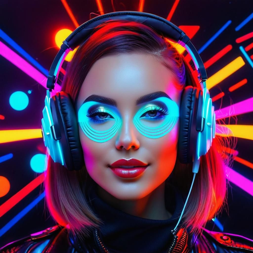 Psychedelic Cyberpunk Portrait of a Smirking DJ