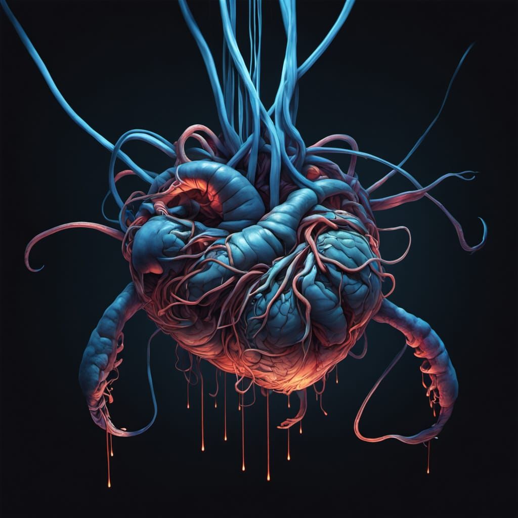 Dark Surrealistic Portrait of Tangled Internal Organs with S...