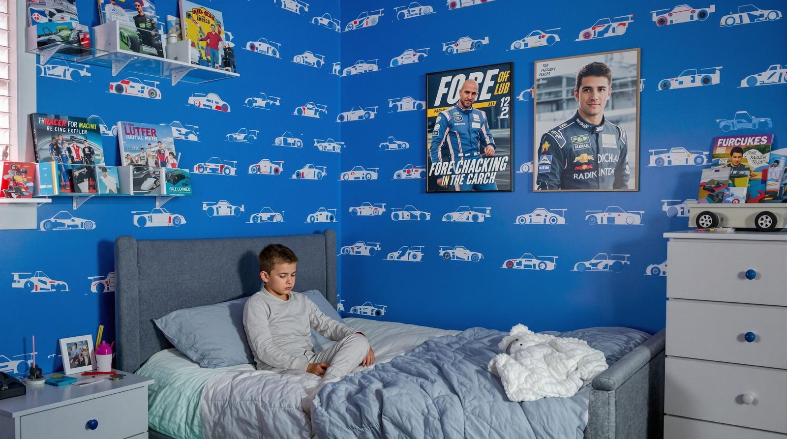 Melancholic Boy Surrounded by Racing Dreams