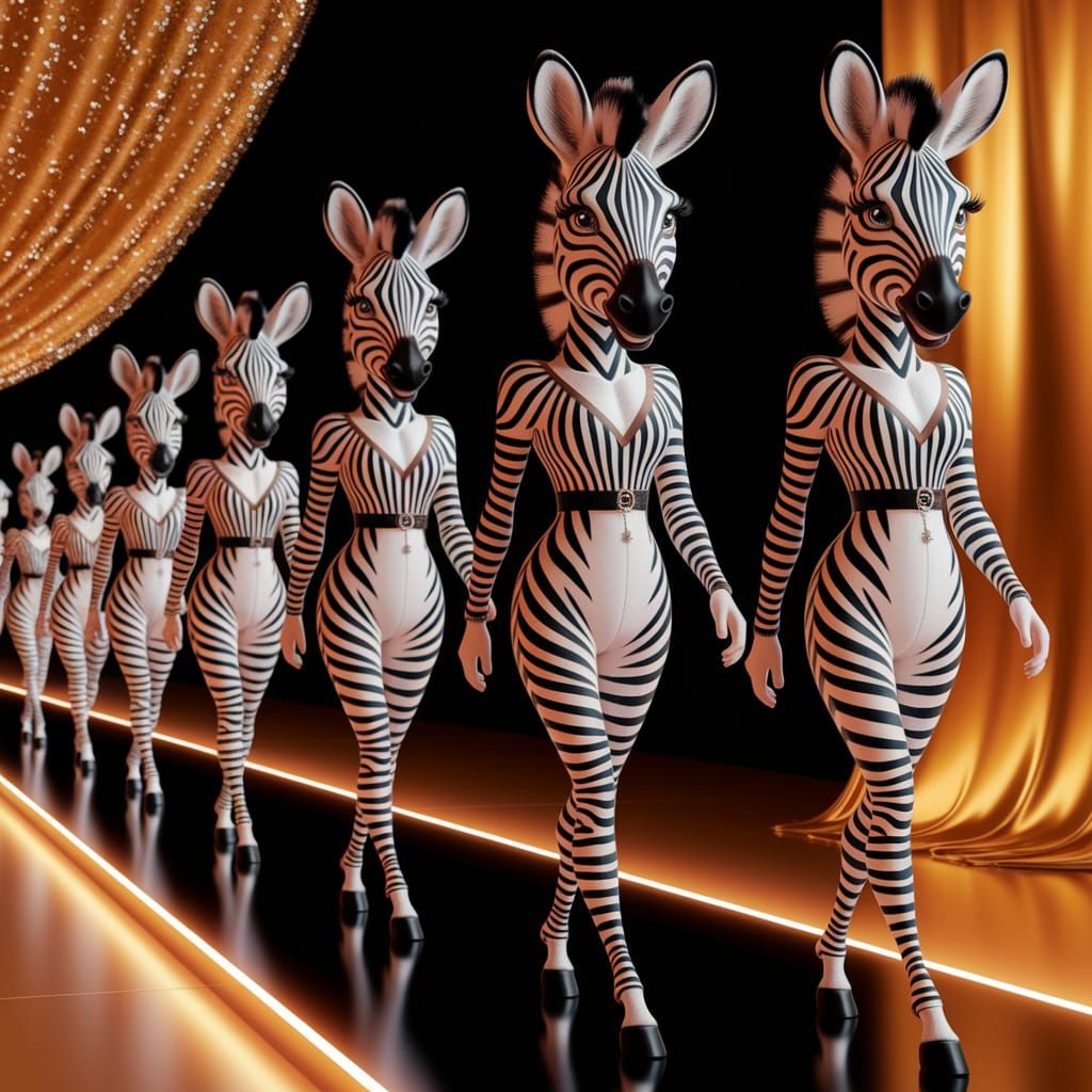 Anthropomorphic Zebras Strut Their Stripes on the Runway