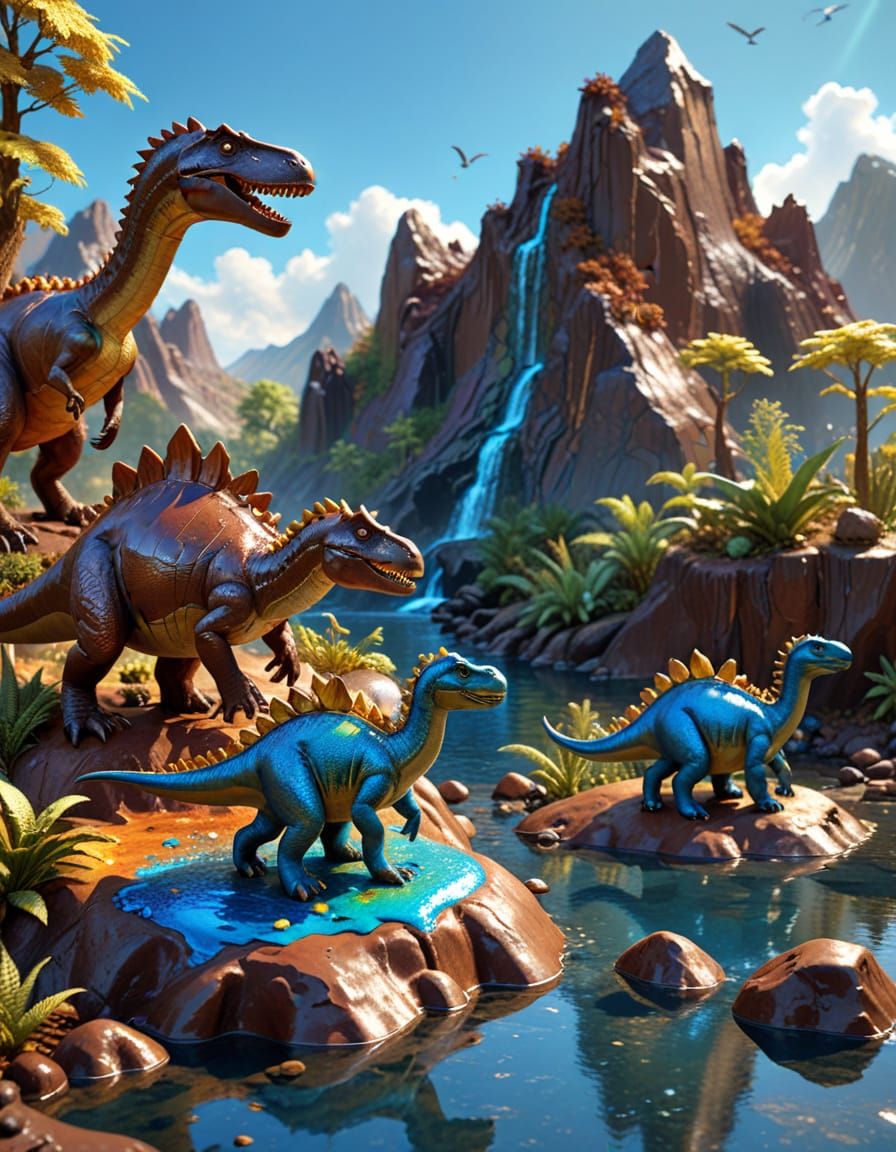 Dinosaurs in Forest with Chocolate Terrain