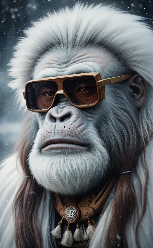 Mysterious Yeti Portrait in Vintage Polaroid Style