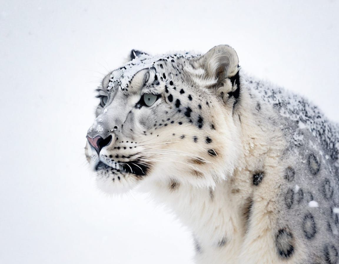 Minimalist Snow Leopard in Blizzard