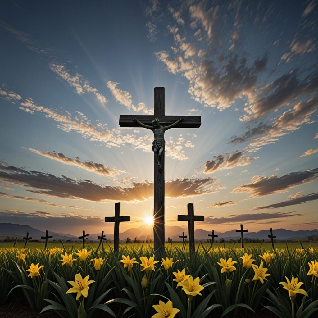 Symbolic Good Friday Scene in a Haunting, Atmospheric Style