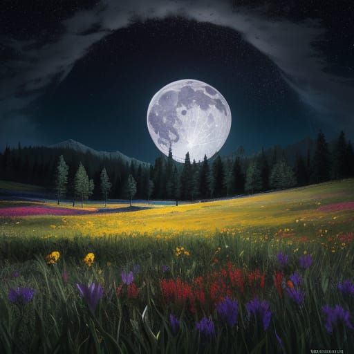 Vivid Meadow Under Dramatic Moonlight, Concept Art