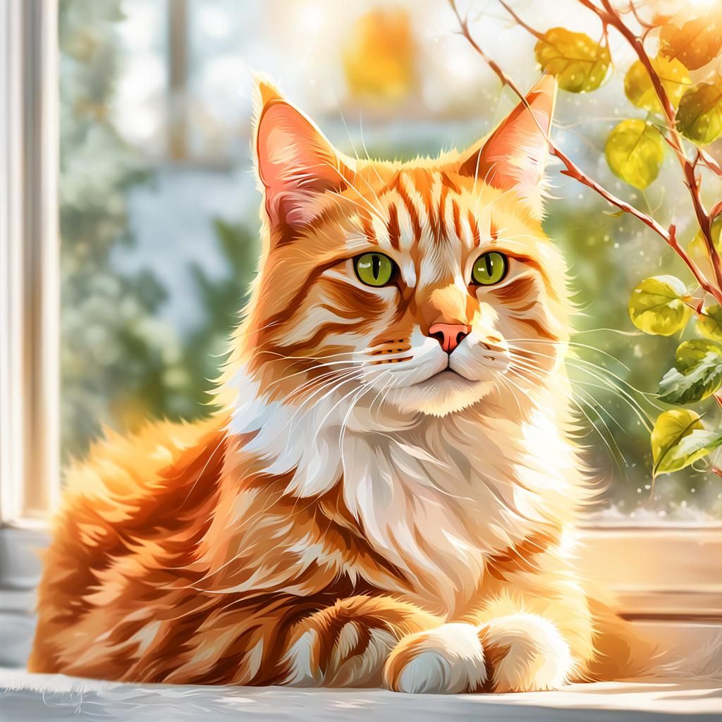 Vibrant Digital Pet Portrait of Ginger Cat