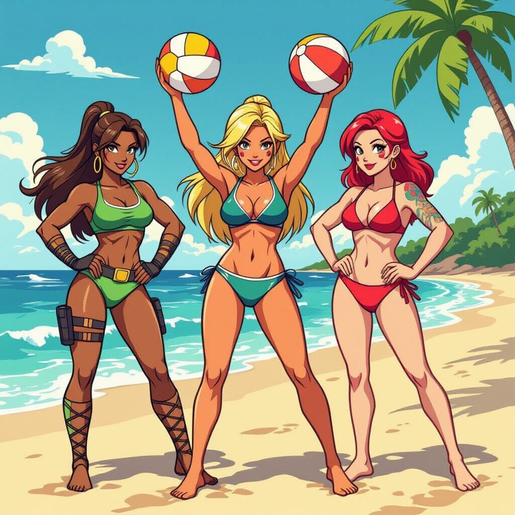 Video Game Girls Beach Volleyball Flash Tattoo Sheet