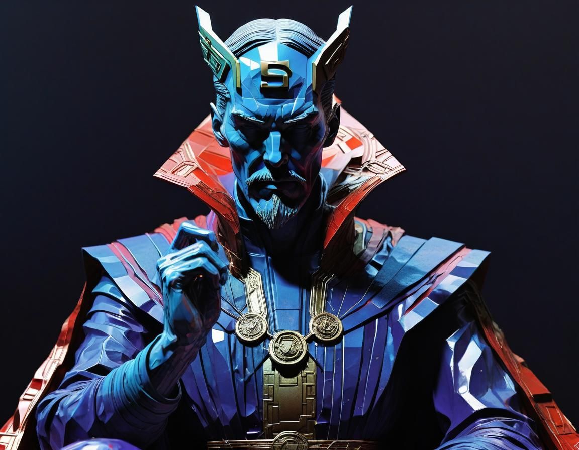 Glitch Art Sculpture of Doctor Strange as Thinker