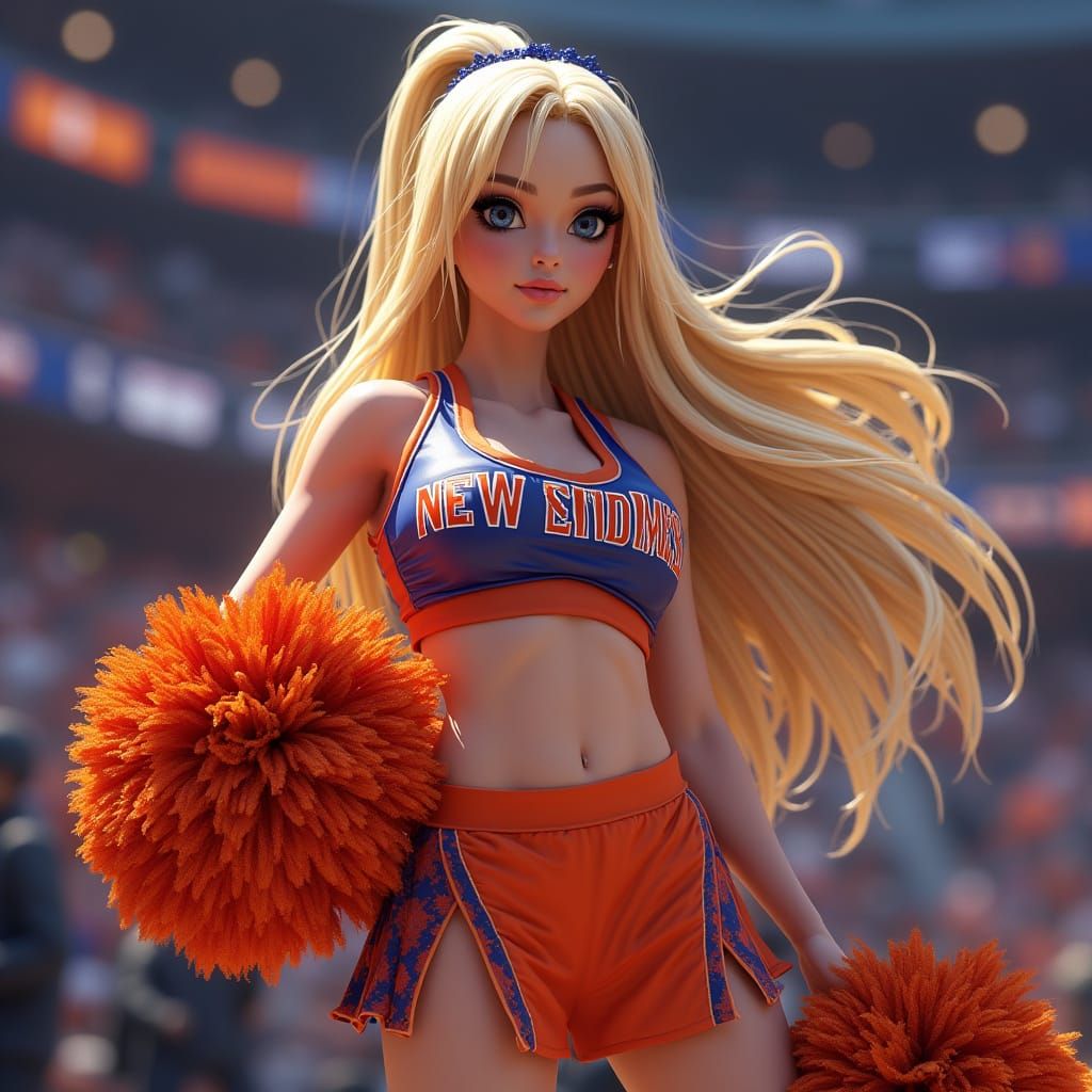 Sleek Modern Fantasy Cheerleader in Stunning NY Knicks Style