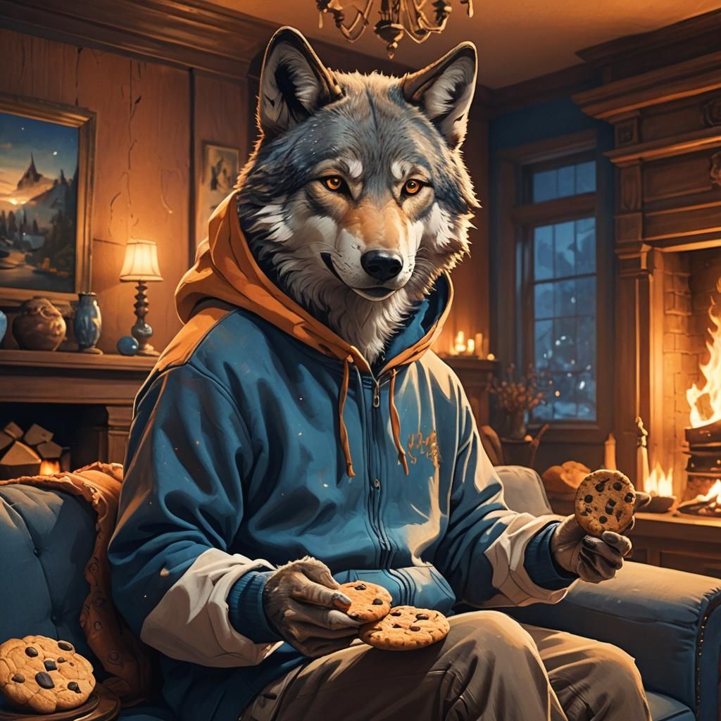 Wolf in Hoodie: Cozy Fantasy Concept Art