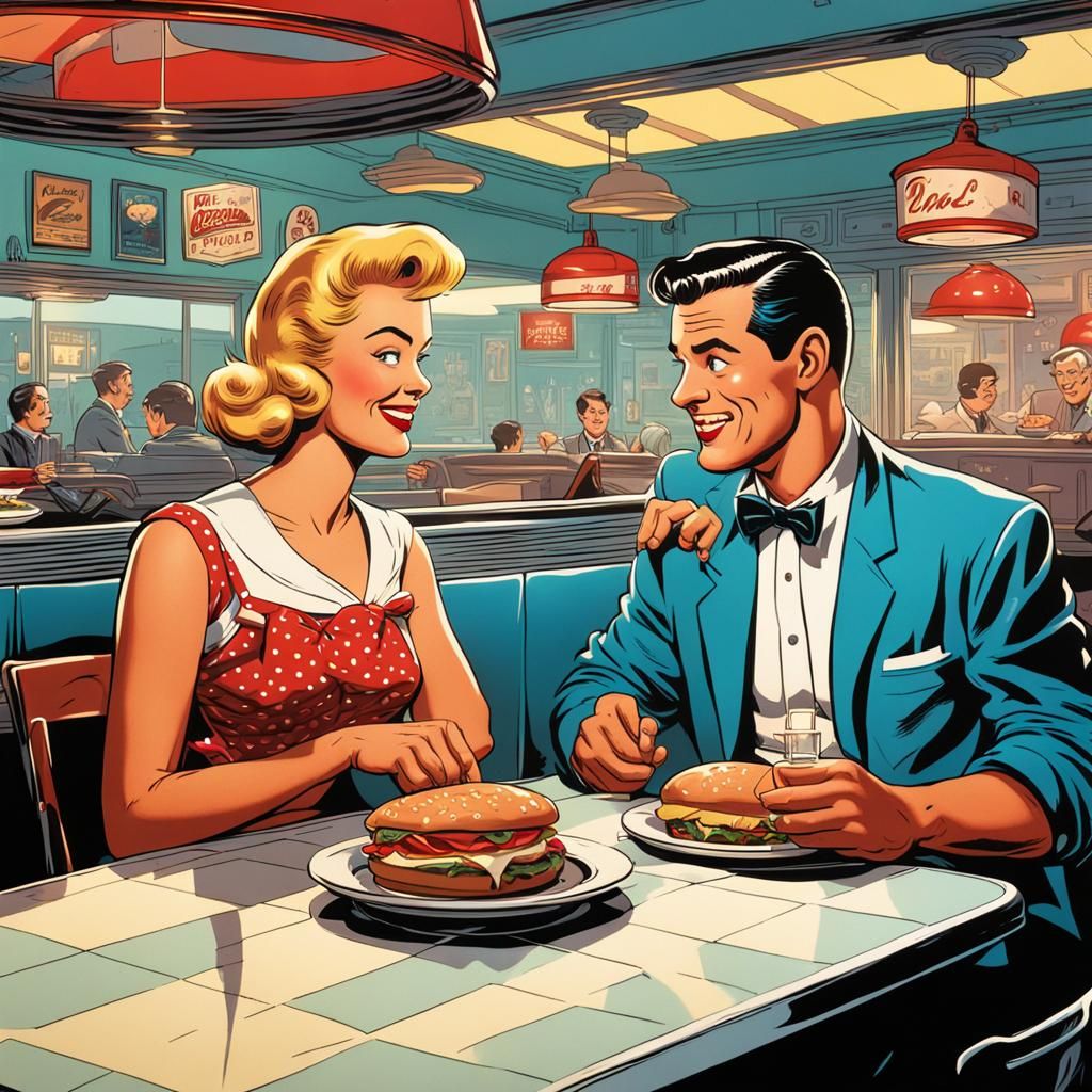 Nostalgic 1950s Diner Cartoon Comic Poster