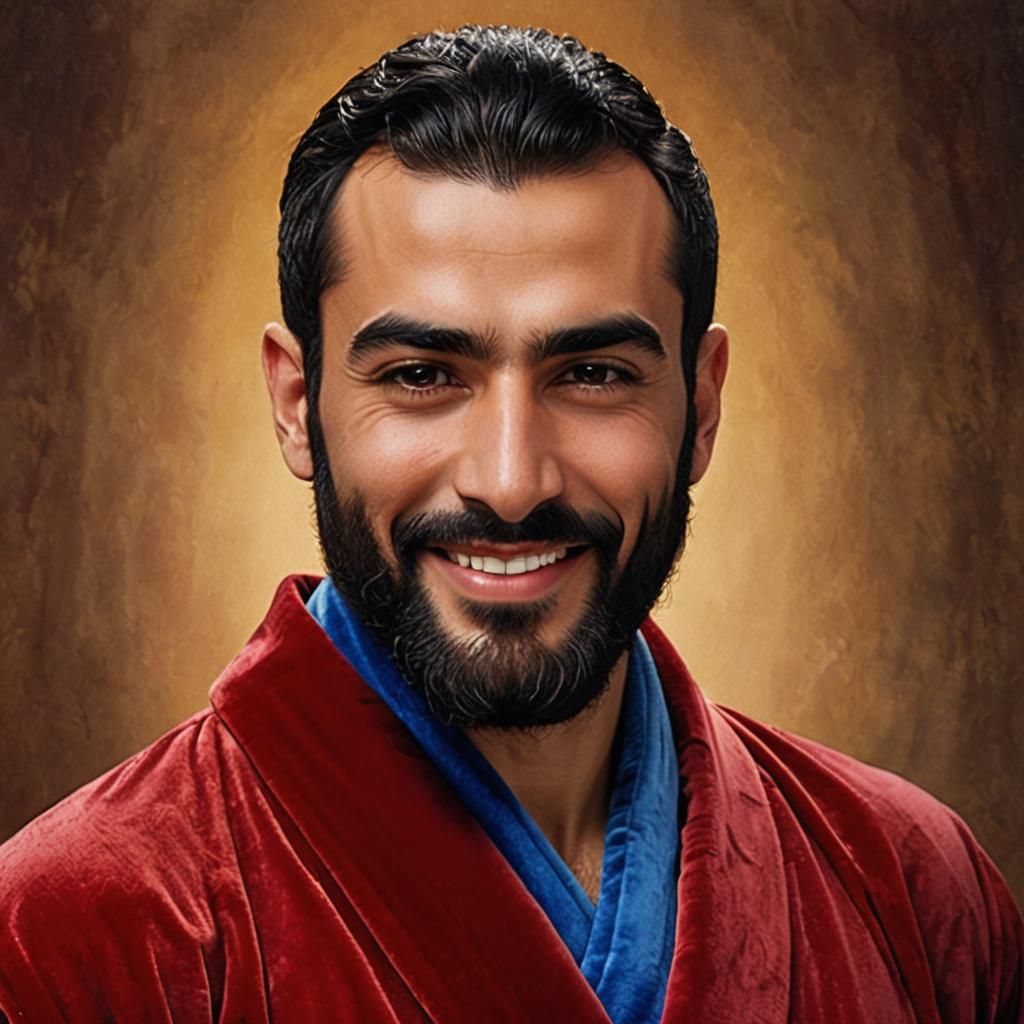 Bearded Man in Red Robe: Impasto Expressionist Portrait